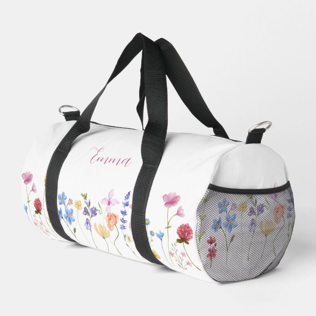 Personalized Name Wildflower Pattern Elegant Duffle Bag (Right Corner)