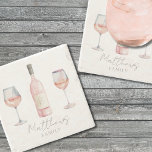 Personalized Name Wine Stone Coaster<br><div class="desc">These charming and humourous coasters are perfect for placing your wine glasses on, featuring a playful watercolor design with wine glasses and a bottle. Personalize them with your family name for a unique, fun touch. They not only add a bit of elegance to your gatherings but also make a great...</div>