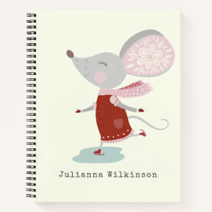 Personalized Name Winter Ice Skater Mouse Holiday Notebook