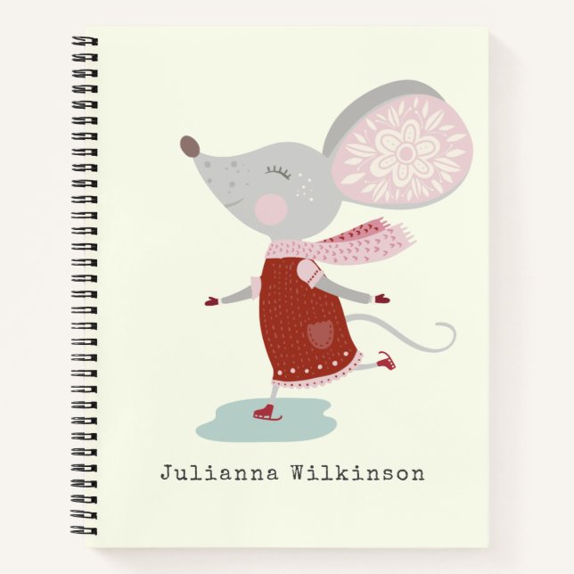 Personalized Name Winter Ice Skater Mouse Holiday Notebook (Front)