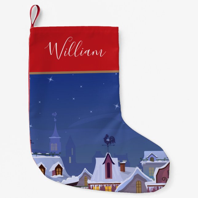 Personalized Name Winter Rooftops Holiday Small Christmas Stocking (Front)