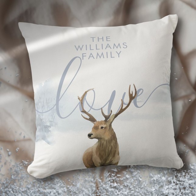 Personalized Name Winter Stag Christmas Throw Pillow (Creator Uploaded)