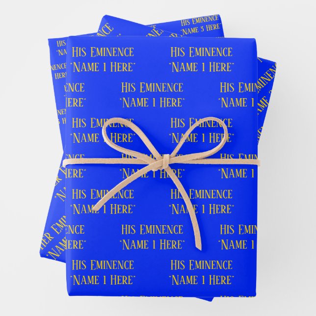 Personalized Name Wish Elegant Royal Blue Yellow Wrapping Paper Sheet (In situ)
