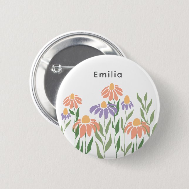 Personalized Name With Boho Floral 2 Inch Round Button (Front & Back)