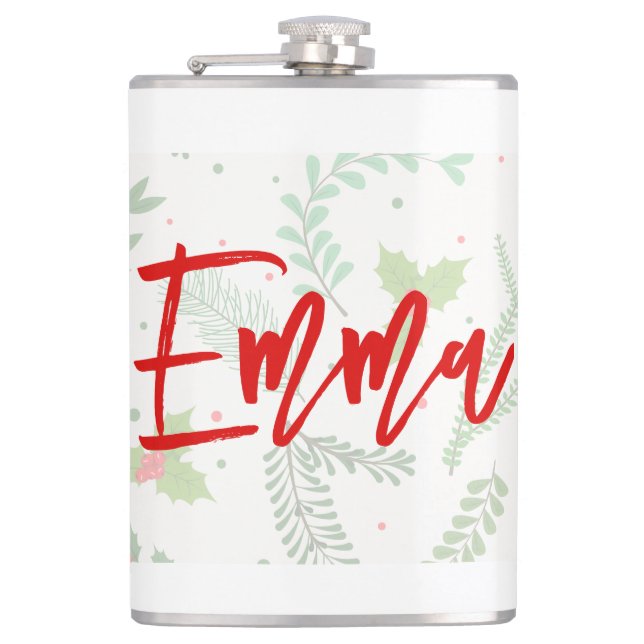 Personalized name with Christmas pattern Hip Flask (Front)