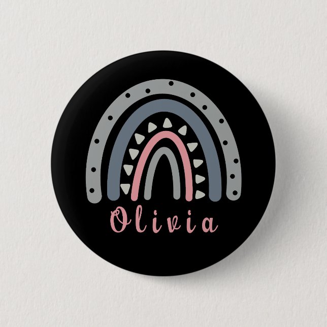 Personalized Name with Cool Boho Rainbow  2 Inch Round Button (Front)