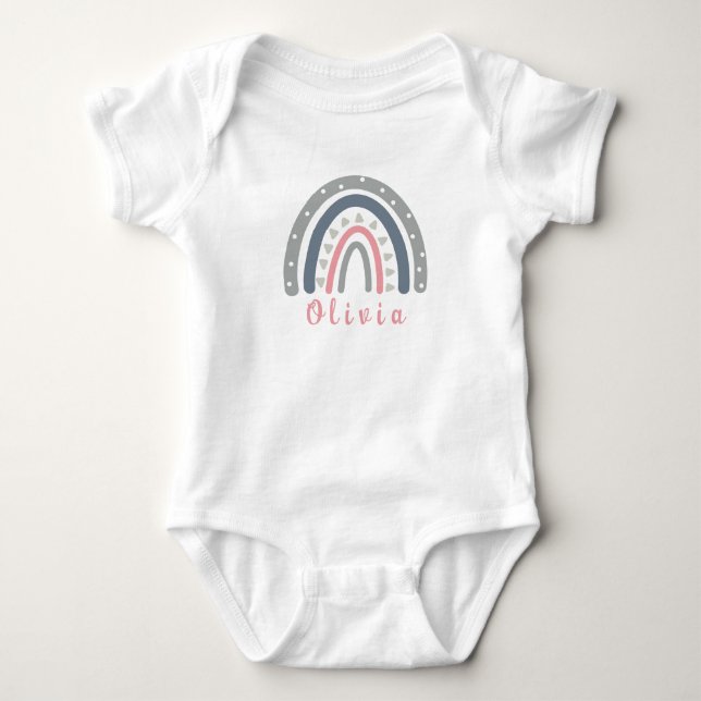 Personalized Name with Cool Boho Rainbow  Baby Bodysuit (Front)