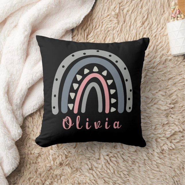 Personalized Name with Cool Boho Rainbow Throw Pillow (Blanket)