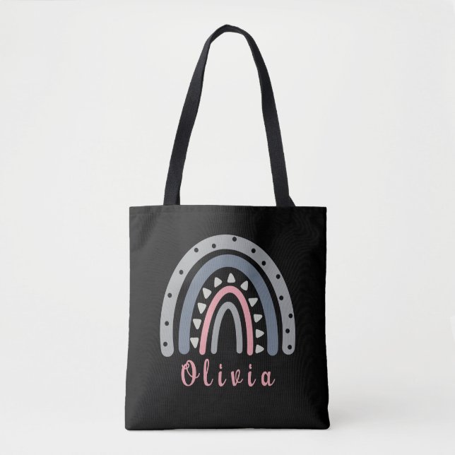 Personalized Name with Cool Boho Rainbow  Tote Bag (Front)