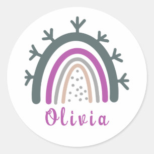 Personalized Name with Cute Boho Rainbow Classic Round Sticker