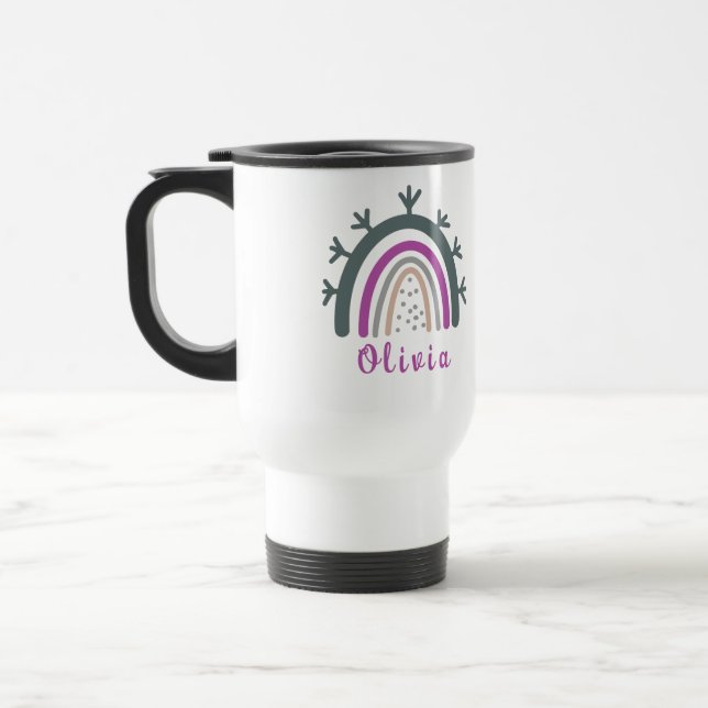Personalized Name with Cute Boho Rainbow   Travel Mug (Left)