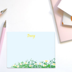 Personalized Name with Daisy Flowers Light Blue Post-it Notes