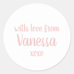 Personalized Name With Love Pink White Classic Round Sticker