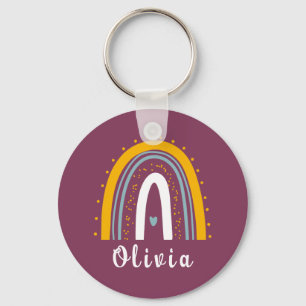 Personalized Name with Minimalist Boho Rainbow   Keychain