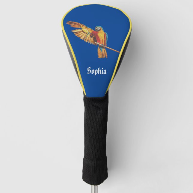 Personalized Name with parrot macaw bird Blue Golf Head Cover (Front)