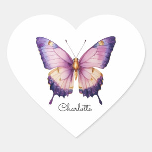 Personalized Name with Pink Butterfly Heart Sticker