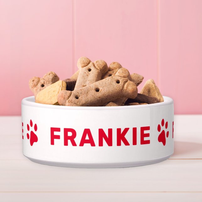 Personalized Name with Red Paw Prints Bowl (Creator Uploaded)
