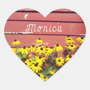 Personalized Name with Rustic Wood & Flowers  Heart Sticker