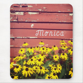 Personalized Name with Rustic Wood & Flowers Mouse Pad