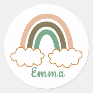 Personalized Name with Trendy Boho Rainbow Classic Round Sticker