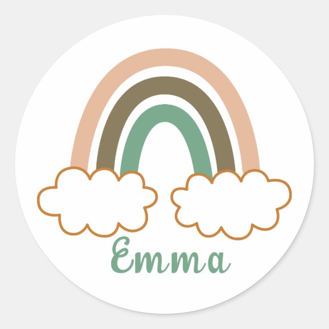 Personalized Name with Trendy Boho Rainbow Classic Round Sticker (Front)