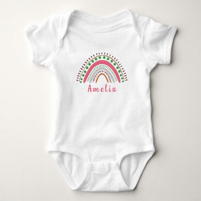 Personalized Name with Whimsical Boho Rainbow Baby Bodysuit (Front)