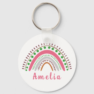 Personalized Name with Whimsical Boho Rainbow   Keychain