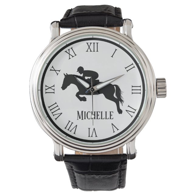 Personalized Name withe and black Horse  Watch (Front)
