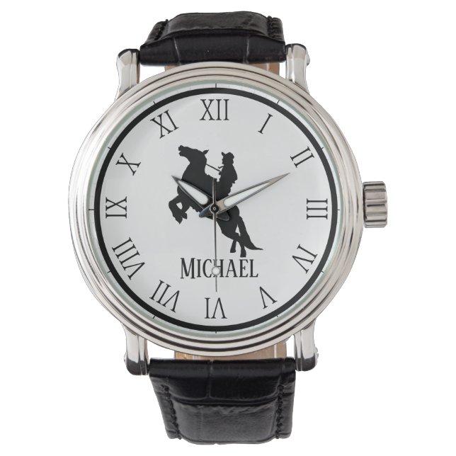 Personalized Name withe and black Horse  Watch (Front)