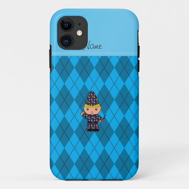 Personalized name wizard sky blue argyle Case-Mate iPhone case (Back)