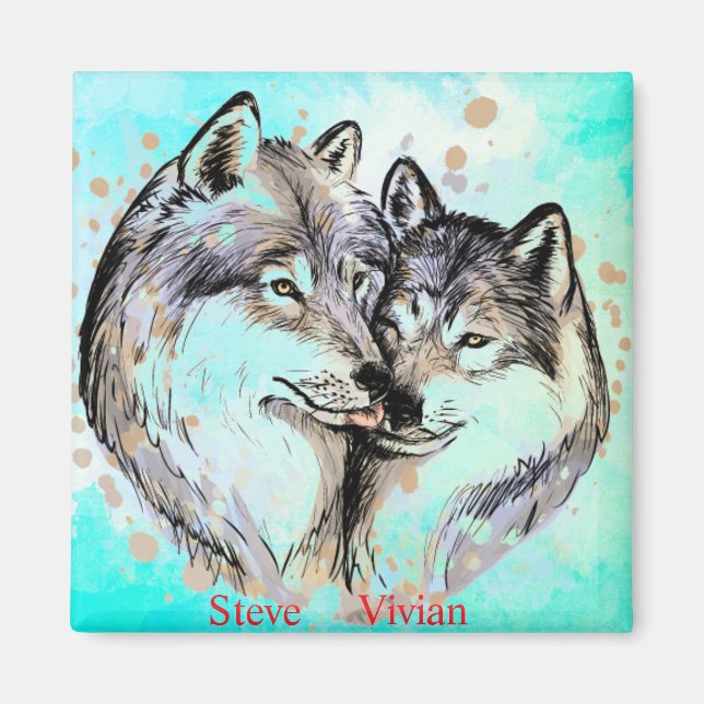  Personalized name wolf couple magnet (Front)