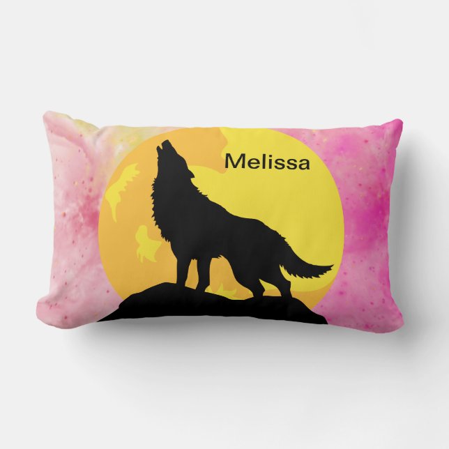 Personalized name wolf lumbar pillow (Front)