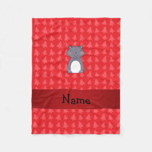 Personalized name wolf red christmas trees fleece blanket