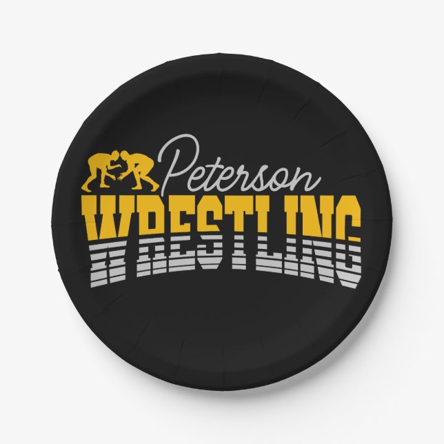 Personalized NAME Wrestling School Team Wrestler  Paper Plate (Front)
