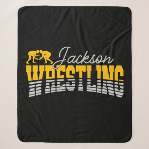 Personalized NAME Wrestling School Team Wrestler Sherpa Blanket