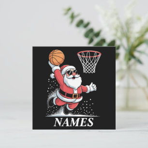 Personalized Name Xmas Santa Dunking Basketball Holiday Card