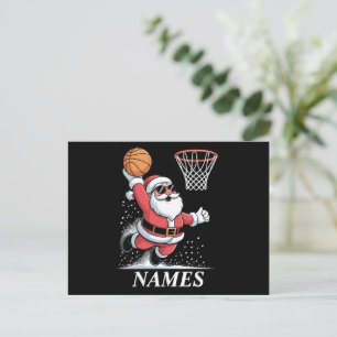 Personalized Name Xmas Santa Dunking Basketball Holiday Postcard