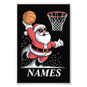 Personalized Name Xmas Santa Dunking Basketball Photo Print