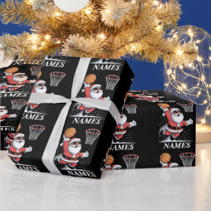 Personalized Name Xmas Santa Dunking Basketball Wrapping Paper