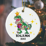 Personalized Name Year Dinosaur Christmas Boy Ceramic Ornament<br><div class="desc">Boys Christmas,  Personalized Dinosaur Christmas Enter Name and Year - each on their own line, </div>