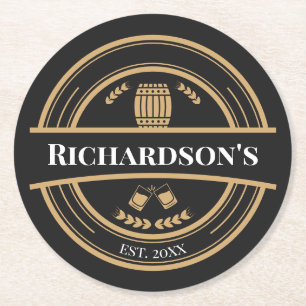 Personalized Name Year Est  Round Paper Coaster