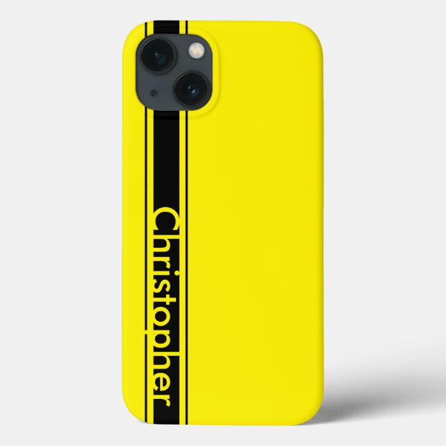 Personalized Name Yellow and Black Racing Stripe Case-Mate iPhone Case (Back)