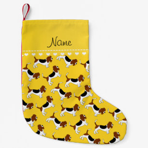 Personalized name yellow basset hound dogs small christmas stocking