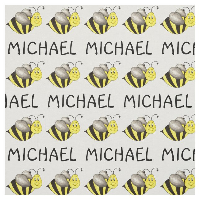 Personalized Name Yellow Bee Bumblebee Honeybee Fabric (Swatch)