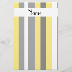 Personalized name yellow black grey white stripes stationery