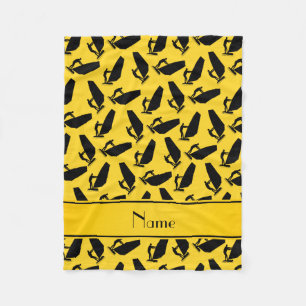 Personalized name yellow black windsurfing fleece blanket