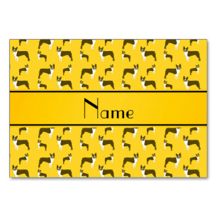 Personalized name yellow boston terrier table number