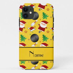 Personalized name yellow bowling christmas pattern iPhone 11 case