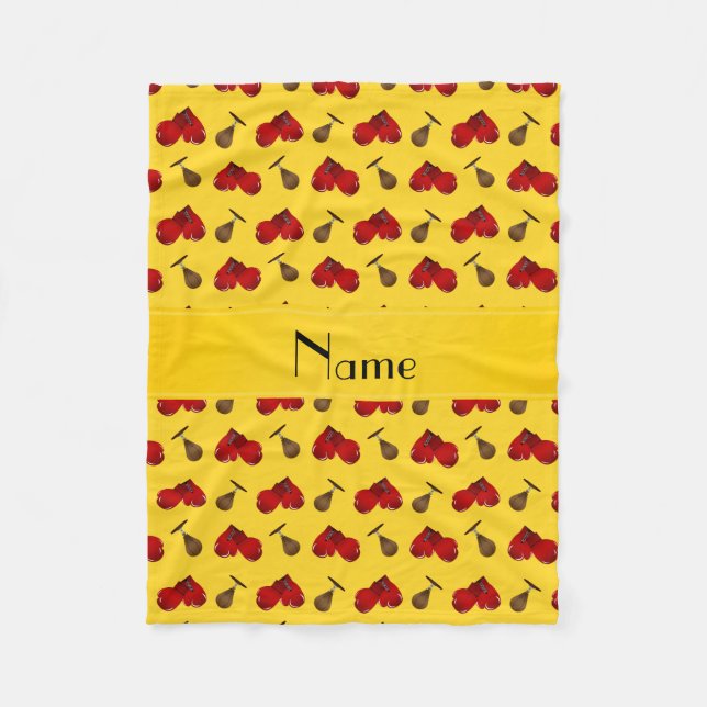 Personalized name yellow boxing pattern fleece blanket (Front)