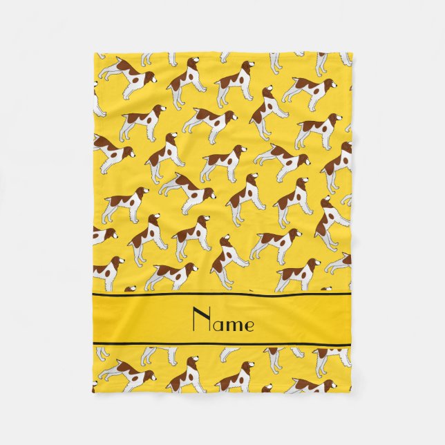 Personalized name yellow brittany spaniel dogs fleece blanket (Front)